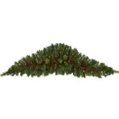 Nearly Natural 6' Artificial Christmas Swag With 50 Led Lights, Berries And Pine Cones Discount