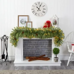 Nearly Natural 6' Christmas Pine Artificial Garland With 50 Warm White Led Lights And Pine Cones Outlet