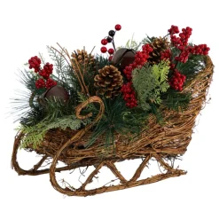 Nearly Natural 18" Christmas Sleigh With Pine, Pinecones And Berries Best
