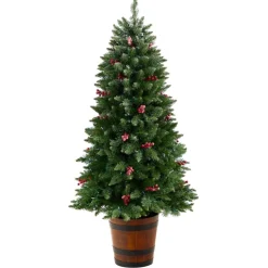Nearly Natural 5' Frosted Pre-Lit Porch Christmas Tree With 200 Led Lights Online