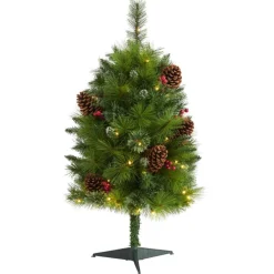 Nearly Natural 3 Ft. Montana Mixed Pine Artificial Christmas Tree With Pine Cones, Berries And 50 Clear Led Lights