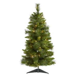 Nearly Natural 3 Ft. New Haven Pine Artificial Christmas Tree With 50 Warm White Led Lights And 93 Bendable Branche New