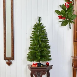 Nearly Natural 3 Ft. New Haven Pine Artificial Christmas Tree With 50 Warm White Led Lights And 93 Bendable Branche New