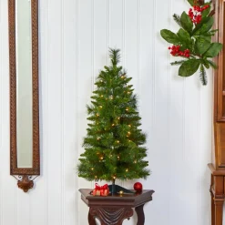 Nearly Natural 3 Ft. New Haven Pine Artificial Christmas Tree With 50 Warm White Led Lights And 93 Bendable Branche New