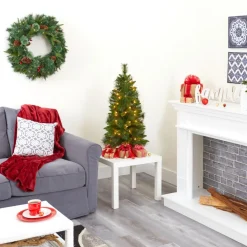 Nearly Natural 3 Ft. New Haven Pine Artificial Christmas Tree With 50 Warm White Led Lights And 93 Bendable Branche New