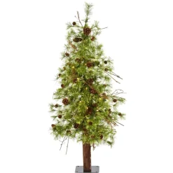 Nearly Natural 4' Wyoming Alpine Artificial Christmas Tree With 50 Clear Multifunction Led Lights And Pine Cones On Clearance