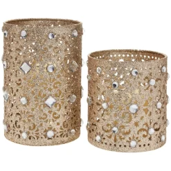 august & leo Jeweled Glitter Hurricanes With Led Candles 2-Piece Set Online