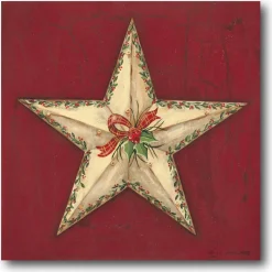 Courtside Market Brown Star With Holly 14" X 14" Wood Art Hot
