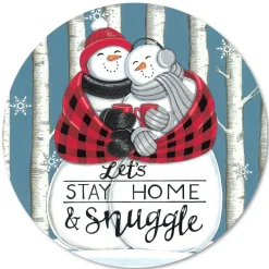 Courtside Market Buffalo Plaid Snowmen 12X12 Circular Wood Decor