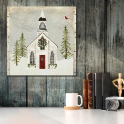 Courtside Market Canvas Wall Art - Snow Barn, 16" X 16" New