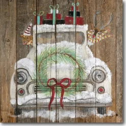 Courtside Market Christmas Truck 14" X 14" Wood Art Online