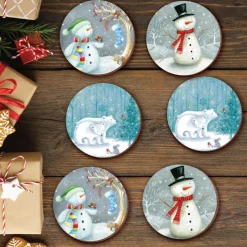 Courtside Market Snowman & Polar Bear 6-Piece Ceramic Coaster Set Outlet