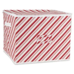 Design Imports Holiday Candy Stripe Print Ornament Storage Bin, Large