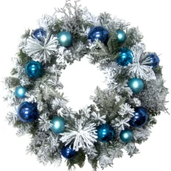 Fraser Hill Farm 24" Christmas Flocked Wreath With Blue Ornaments Online