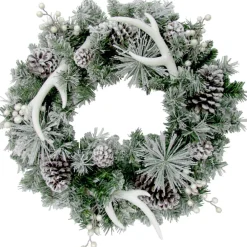 Fraser Hill Farm 24" Christmas Frosted Wreath W Pinecones And Antlers New
