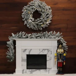 Fraser Hill Farm 9-Ft. Icy Frost Snow Flocked Garland W/ White Lights Hot
