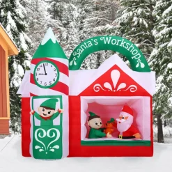 Fraser Hill Farm 7-Ft. Pre-Lit Inflatable Santa's Workshop Online