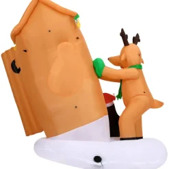 Fraser Hill Farm 4-Ft. Tall Pre-Lit Inflatable Santa In Outhouse