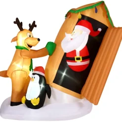 Fraser Hill Farm 4-Ft. Tall Pre-Lit Inflatable Santa In Outhouse