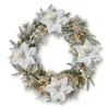 Glitzhome 24" D Led Flocked Greenery Pine Poinsettia Christmas Wreath New