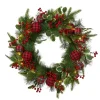 Glitzhome 24" D Ornament Berry Holly Pine Wreath With Lights Clearance