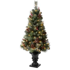 Glitzhome 4 Ft. Flockedchristmastree With Pinecone And Berries Online