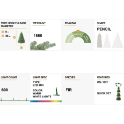 Glitzhome 9 Ft. Preloaded Led Pencil Fir Artificial Christmas Tree New