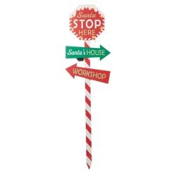 Glitzhome 41.75" H Led Wooden Yard Stake Written With Santa Stop Here Clearance