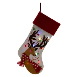 Glitzhome 21" L Led Embroidered Linen Reindeer Christmas Stocking Outlet