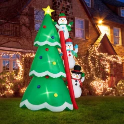 Glitzhome 8' Lighted Inflatable Xmas Snowman Climbing Up Tree Decor Best