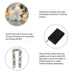 Glitzhome 9' Pre-Lit Snow Flocked Greenery Pine Poinsettia Garland Outlet