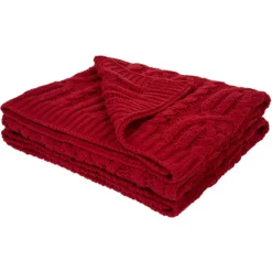 Glitzhome Chenille Knitted Red Throw Blanket New