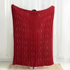 Glitzhome Chenille Knitted Red Throw Blanket New