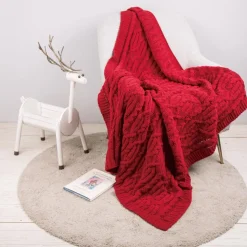 Glitzhome Chenille Knitted Red Throw Blanket New