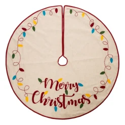 Glitzhome 48"D Merry Christmas Embroidered Linen Christmas Tree Skirt