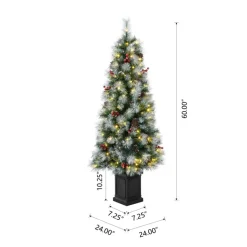 Glitzhome 5Ft Pre-Lit Artificial Christmas Porch Tree With Pinecones