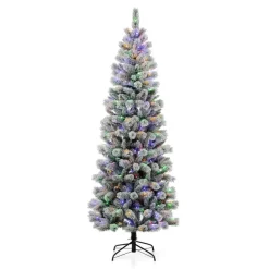 Glitzhome 7.5Ft Pre-Lit Flocked Pencil Green Pine Christmas Tree Clearance