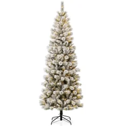 Glitzhome 7.5Ft Pre-Lit Flocked Pencil Green Pine Christmas Tree Clearance