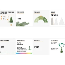 Glitzhome 7.5Ft Pre-Lit Flocked Pencil Green Pine Christmas Tree Clearance