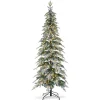 Glitzhome 7.5Ft Pre-Lit Flock Pencil Spruce Artificial Christmas Tree Sale