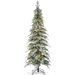 Glitzhome 7.5Ft Pre-Lit Flock Pencil Spruce Artificial Christmas Tree Sale