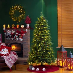 Glitzhome 7.5Ft Pre-Lit Green Fir Artificial Christmas Tree W/ 500 Led Hot