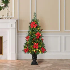 Glitzhome 4Ft Pre-Lit Poinsettia Artificial Christmas Porch Tree Discount