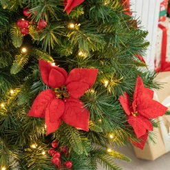 Glitzhome 4Ft Pre-Lit Poinsettia Artificial Christmas Porch Tree Discount