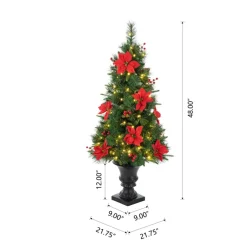 Glitzhome 4Ft Pre-Lit Poinsettia Artificial Christmas Porch Tree Discount