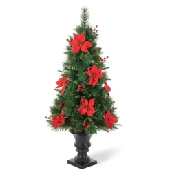 Glitzhome 4Ft Pre-Lit Poinsettia Artificial Christmas Porch Tree Discount