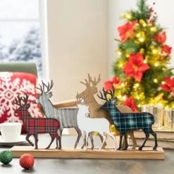 Glitzhome Galvanized Metal And Wooden Reindeer Table Decor Discount
