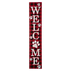 Glitzhome 42"H Wooden Plaid Pet Welcome Porch Sign New