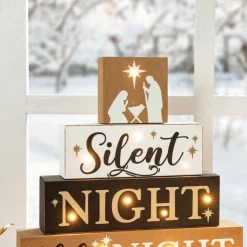 Glitzhome 12In H Lighted Wooden Nativity Block Word Sign Outlet
