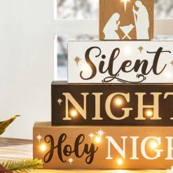 Glitzhome 12In H Lighted Wooden Nativity Block Word Sign Outlet